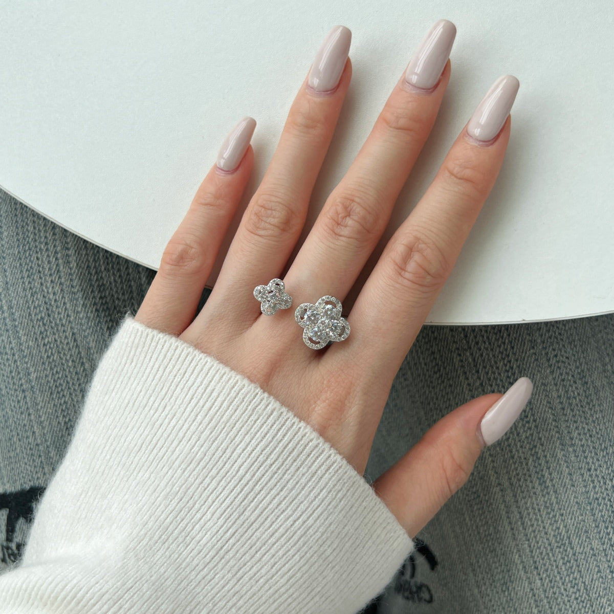 Double Bloom Clover Ring