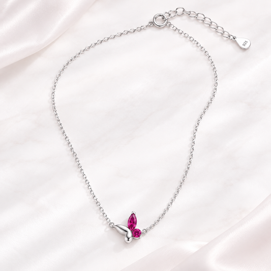 Blush Flutter Necklace in rhodium-plated sterling silver with pink zircon butterfly-inspired pendant