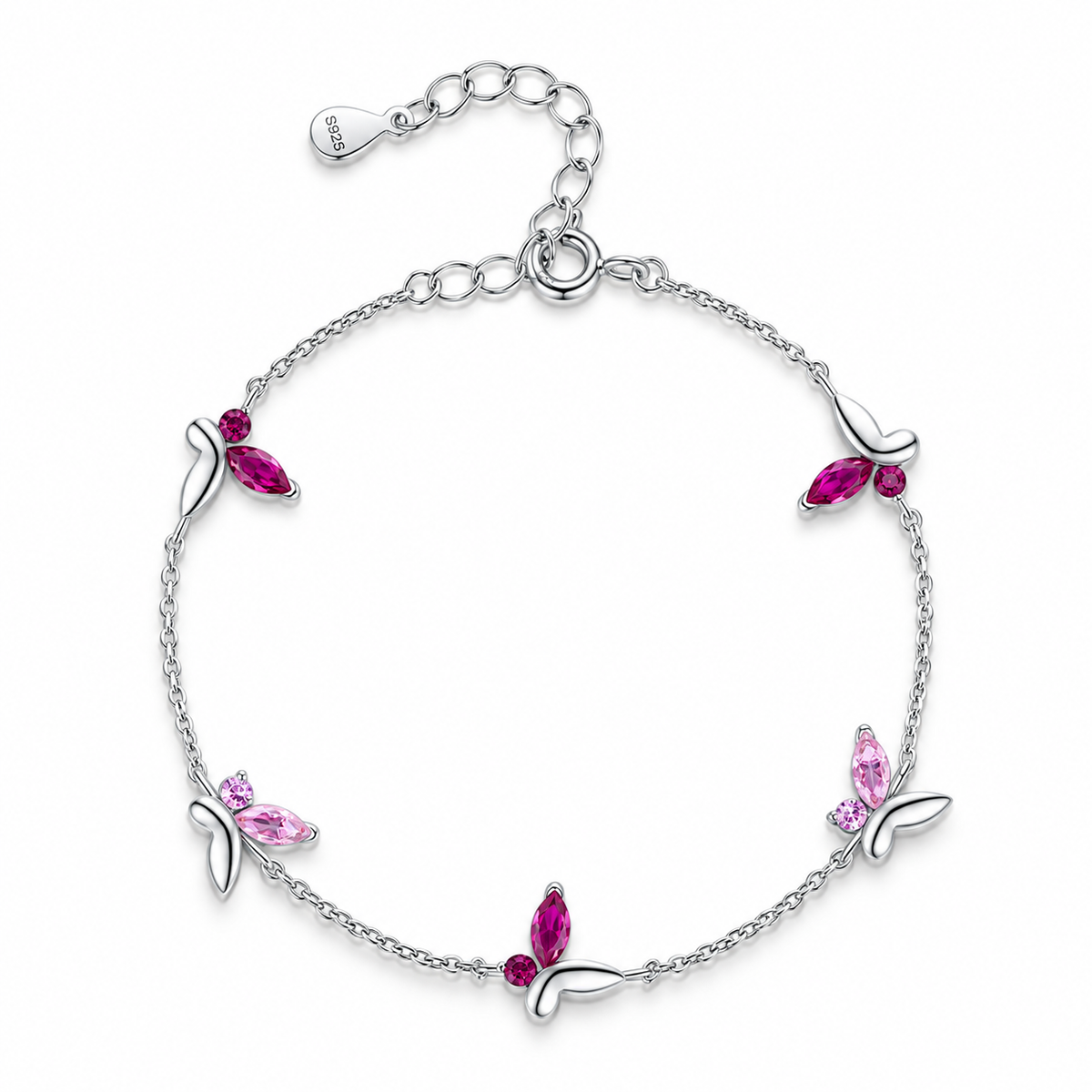 Blush Flutter Bracelet in rhodium-plated sterling silver with pink zircon butterfly-inspired details