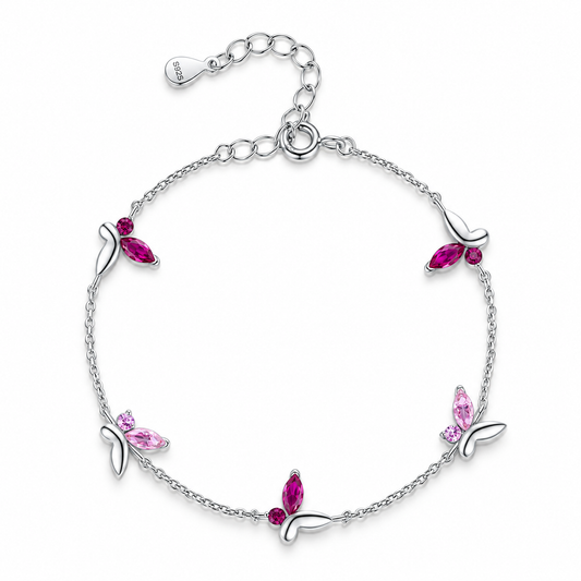 Blush Flutter Bracelet in rhodium-plated sterling silver with pink zircon butterfly-inspired details