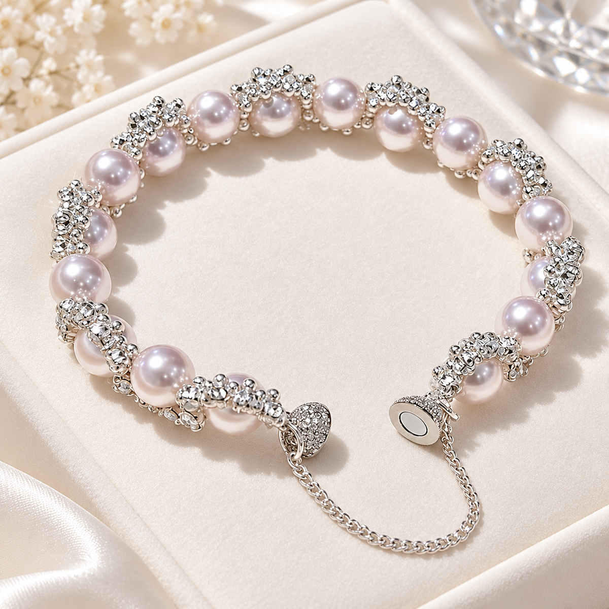 Lustre Pearl Bracelet with faux pearls and 18K gold-plated brass by Avelune Collection