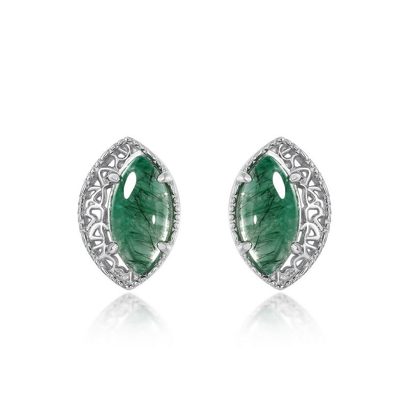 Moss Marquise Earrings detail and styling image by Avelune Collection