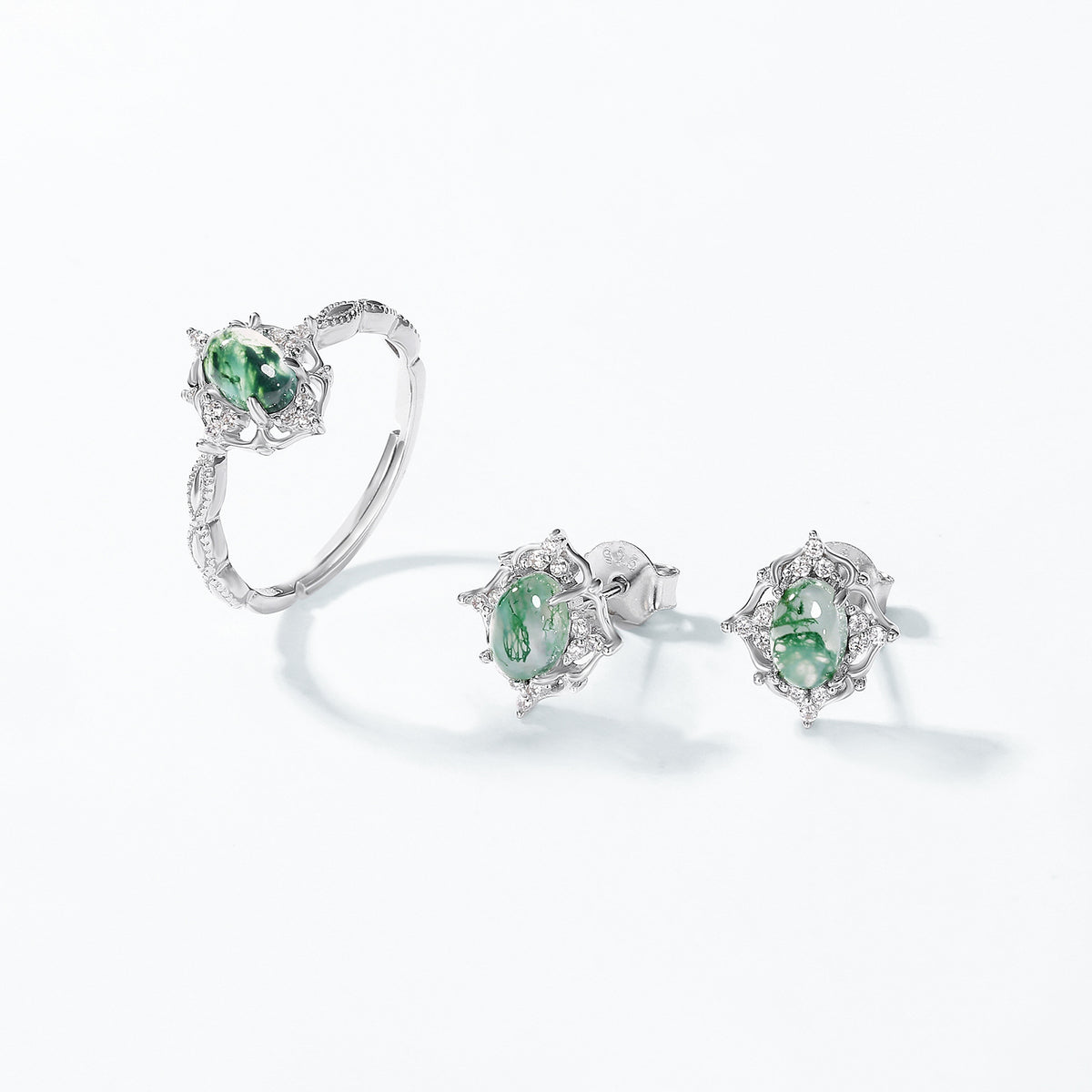 Moss Crest Earrings detail and styling image by Avelune Collection