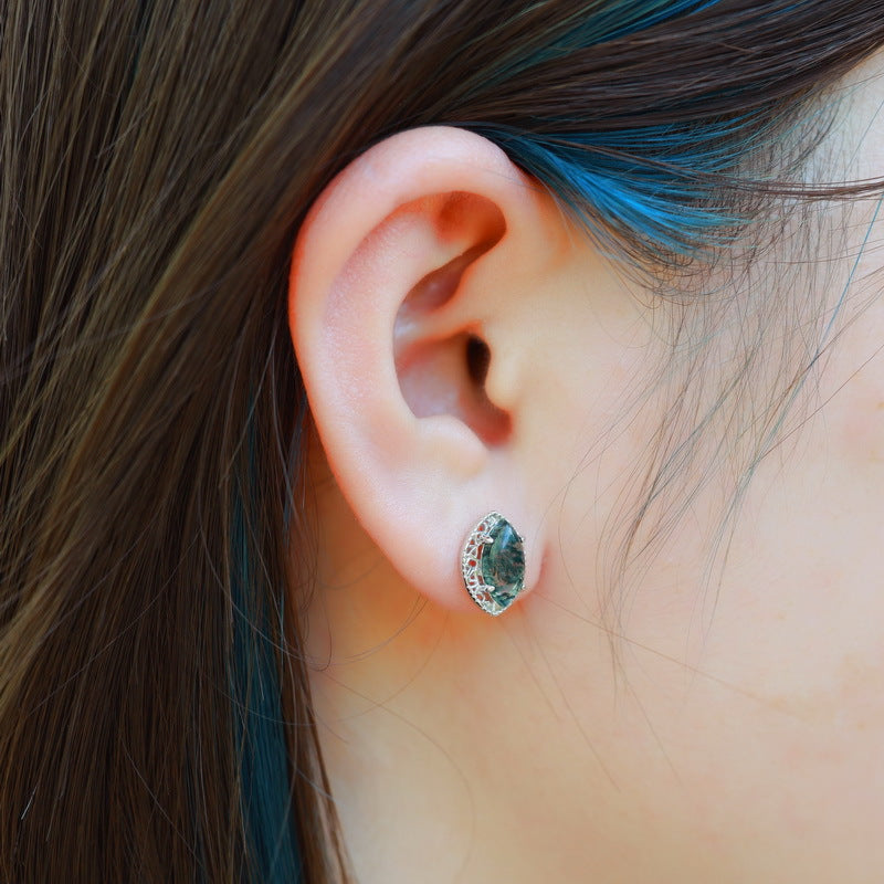 Moss Marquise Earrings detail and styling image by Avelune Collection