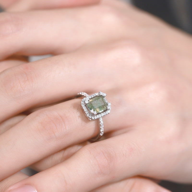 Moss Frame Ring detail and styling image by Avelune Collection