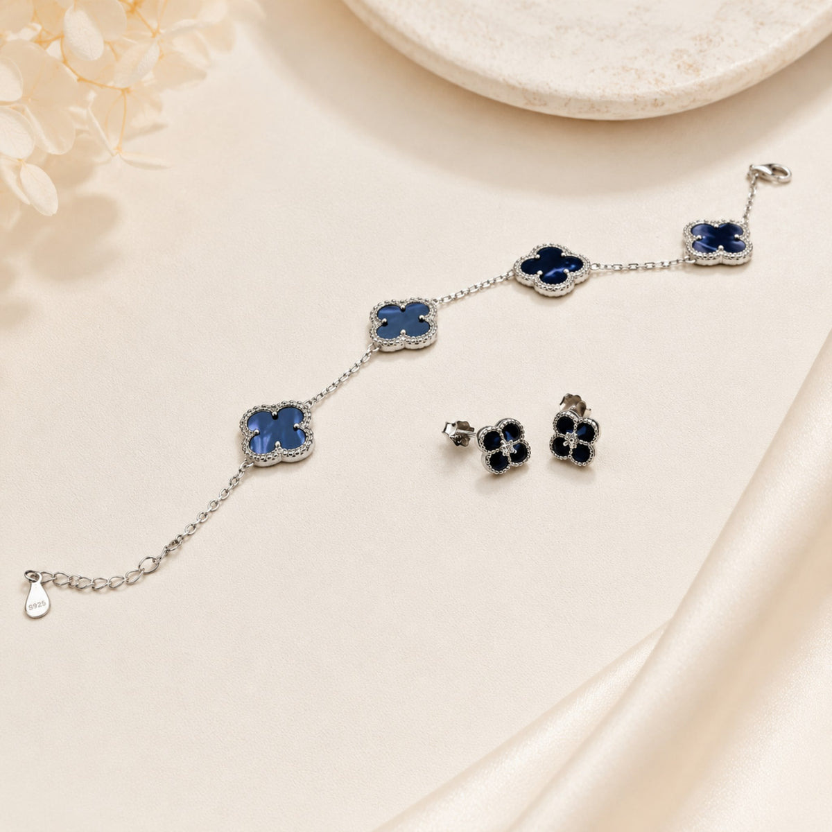 Navy Clover Duo - Stud Earrings